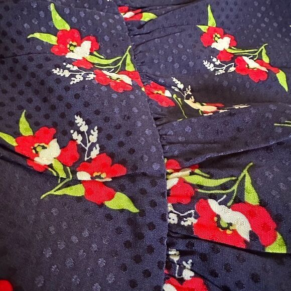 JILL STUART Navy Back Cut Out Floral Cap Sleeve Scoop Neck Short Fit dress sz S - Picture 6 of 6